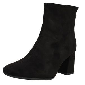 Black Faux Suede Tassel Square Toe Ankle Bootie